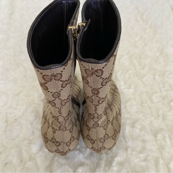 GUCCI GG Monogram Canvas Leather Ankle Boots Booties Stiletto Heels Pointed Toe - Picture 4 of 16